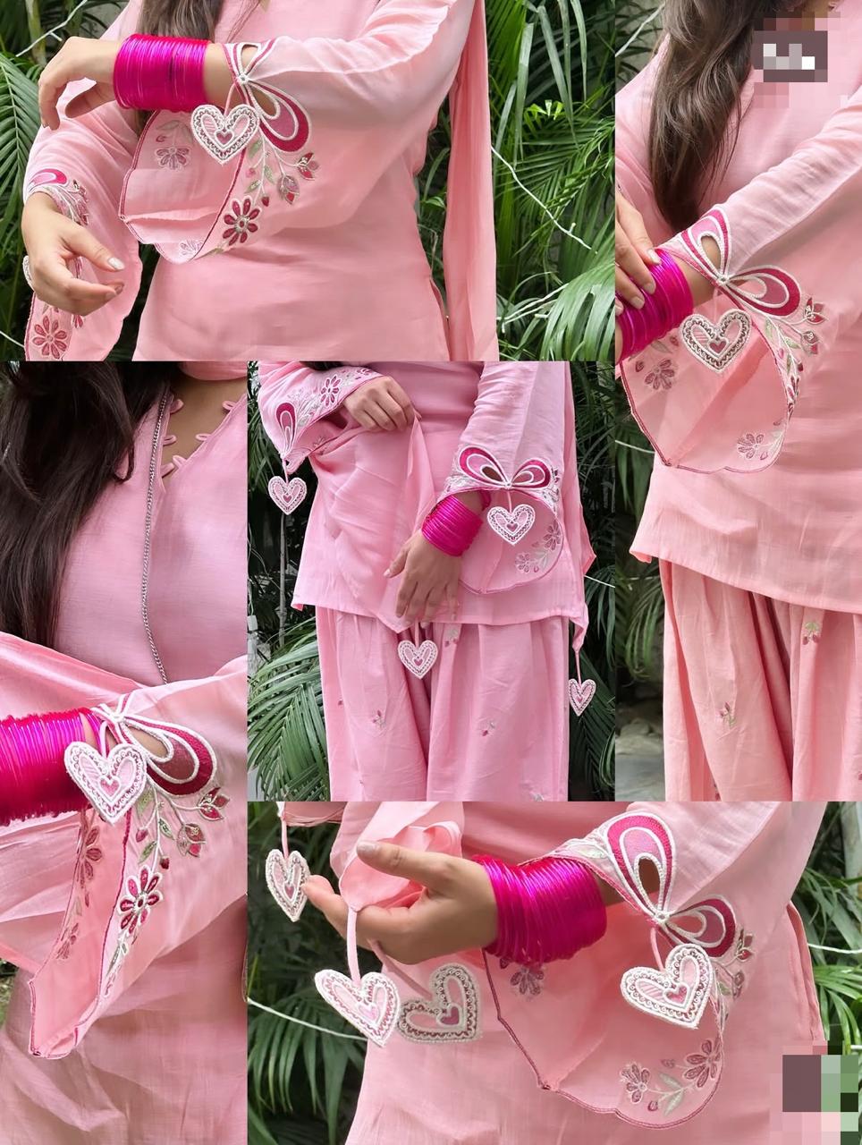 Blush Pink Pure Cotton Farshi Suit with Delicate Embroidery