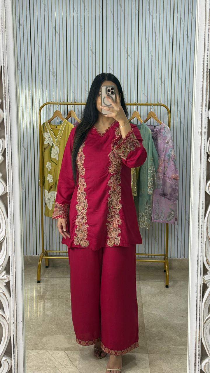 Timeless Pink Pure Cotton Co-ord Set with Exquisite Embroidery